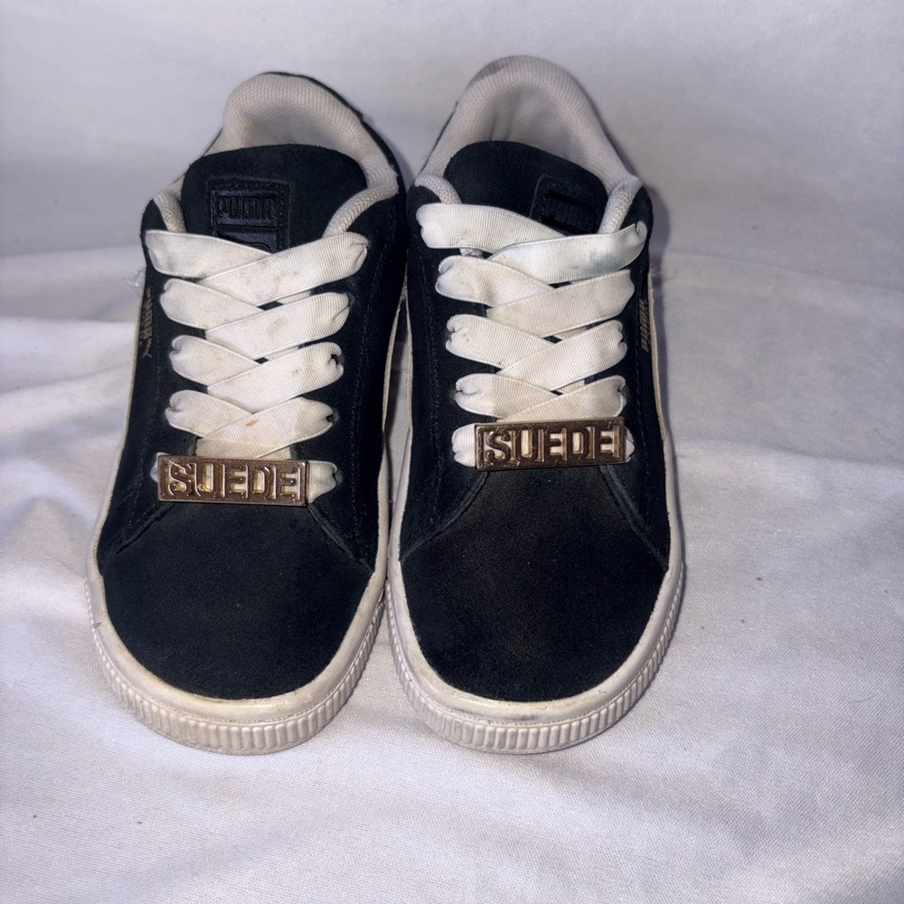 Puma Kids Black and White Suede Sneakers